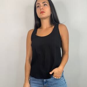 Lush Black Asymmetrical Satin Scoop Neck Tank Top